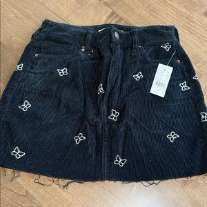 Black Corduroy Skirt with Butterfly Embroidery